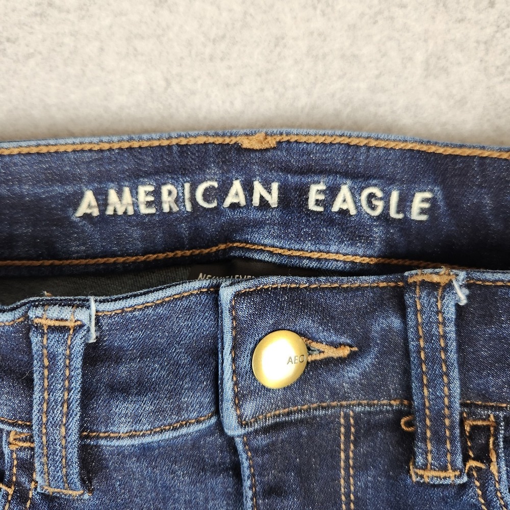 American Eagle Hi-Rise Jegging Dark Wash Size 26p Stretch Raw Hem Jeans - Picture 2 of 12